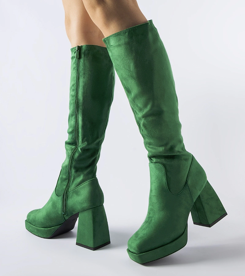 Cizme verzi cu toc gros Fantino