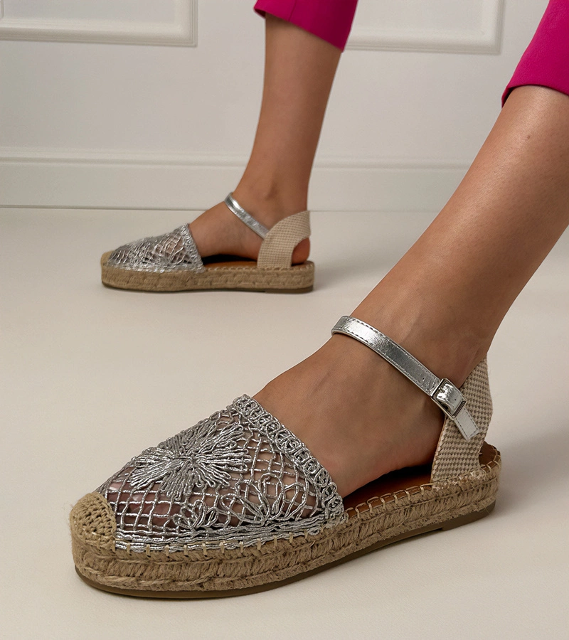 Sandale argintii espadrile perforate Santos