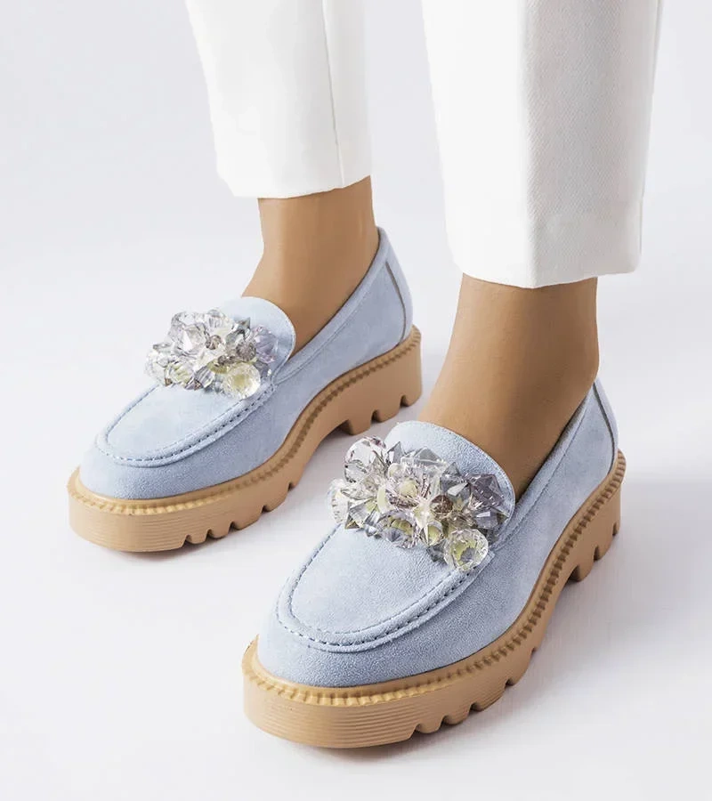 Mocasini albaștri înfrumusețați cu cristale Vinceza