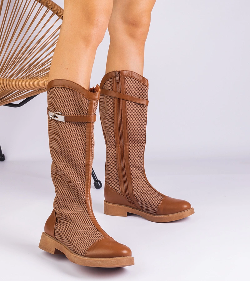 Cizme înalte maro din plasă Torento