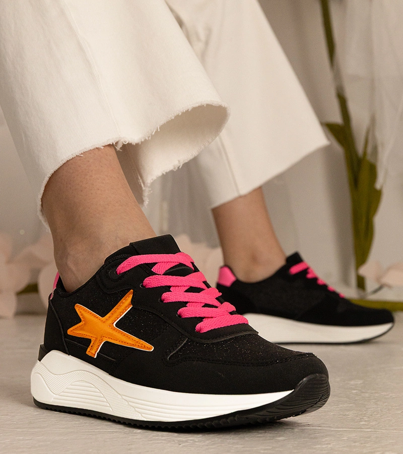 Adidași sport negri pentru femei cu sclipici Kaletti