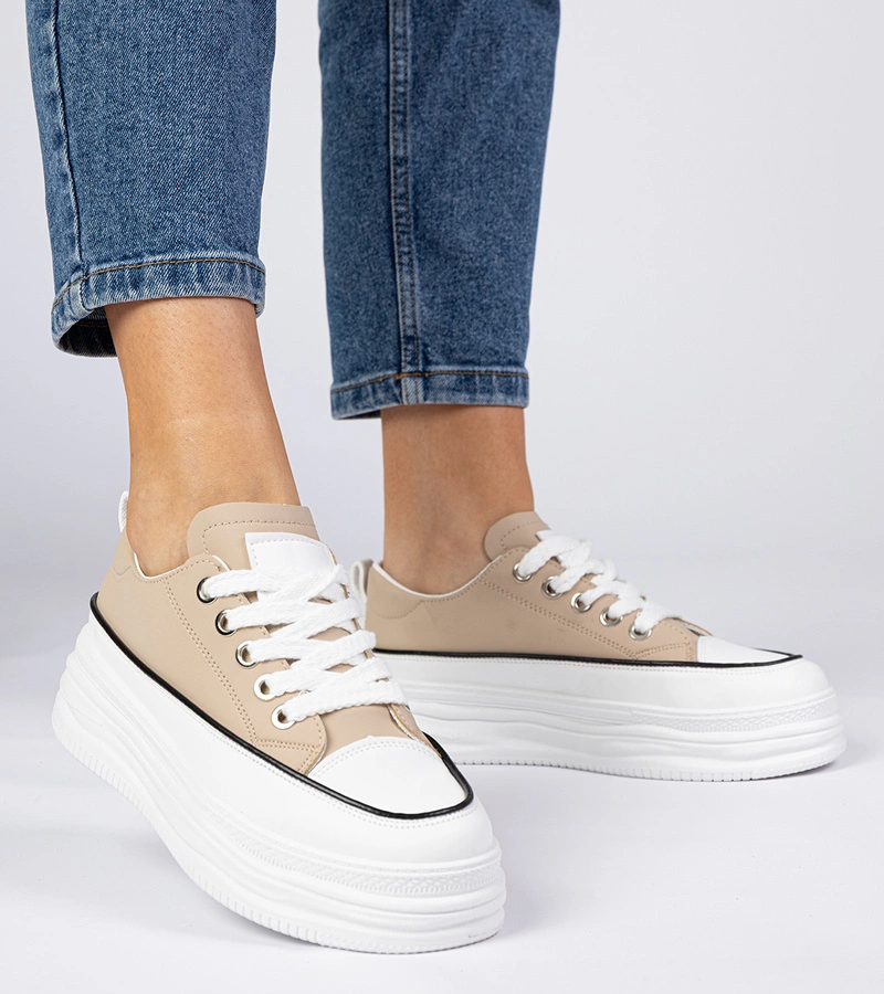 Adidași bej pentru femei cu talpă înaltă Selina