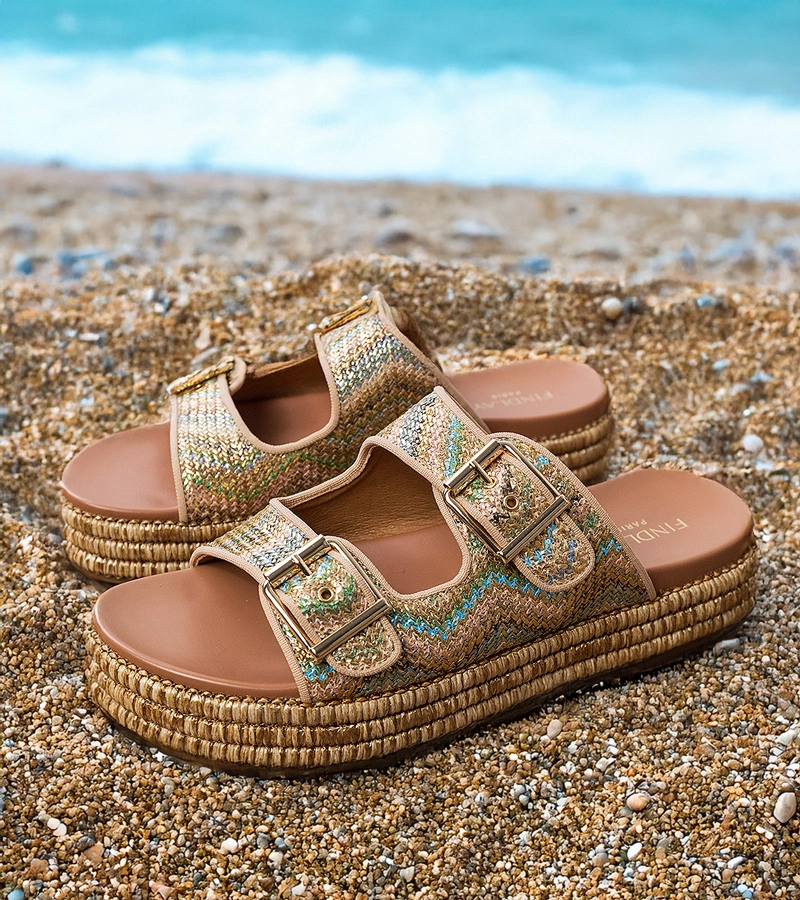 Șlapi aurii cu catarame pe barete Rider