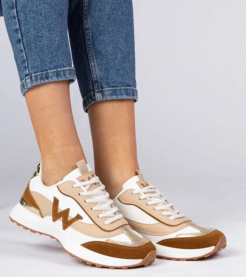 Adidași damă alb-maro cu detaliu leopard Kalasa