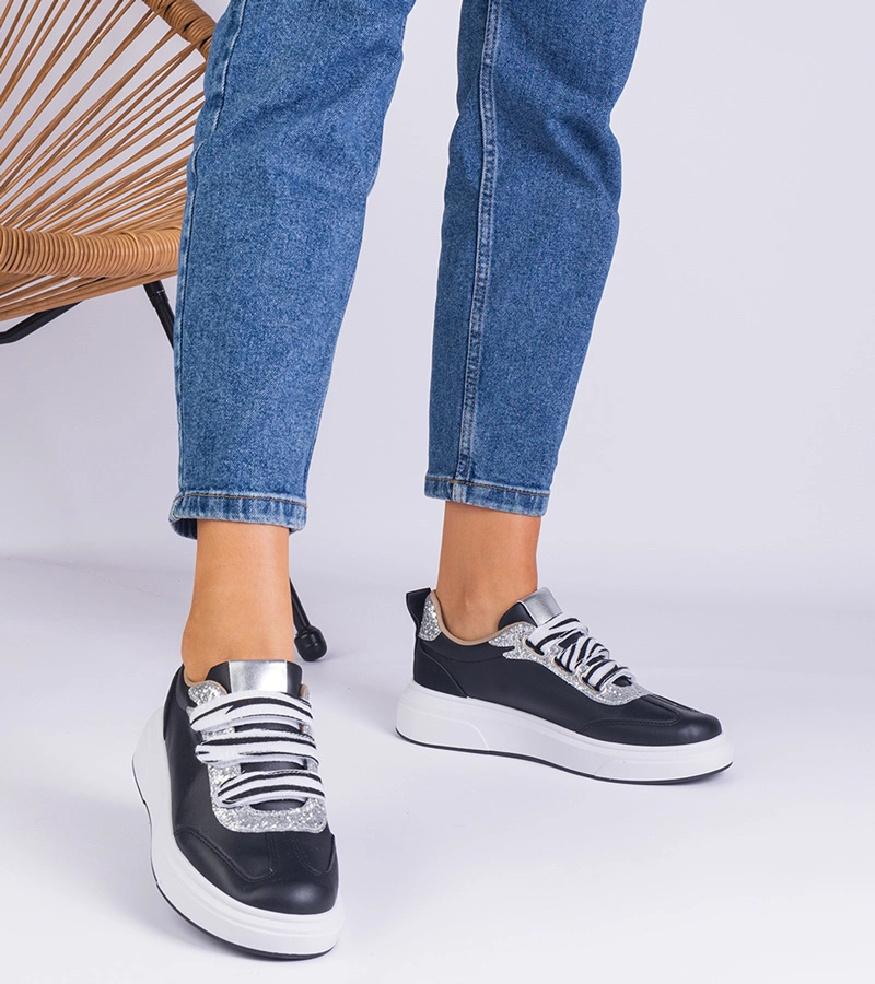 Adidași negri de damă decorați cu sclipici Kasabella