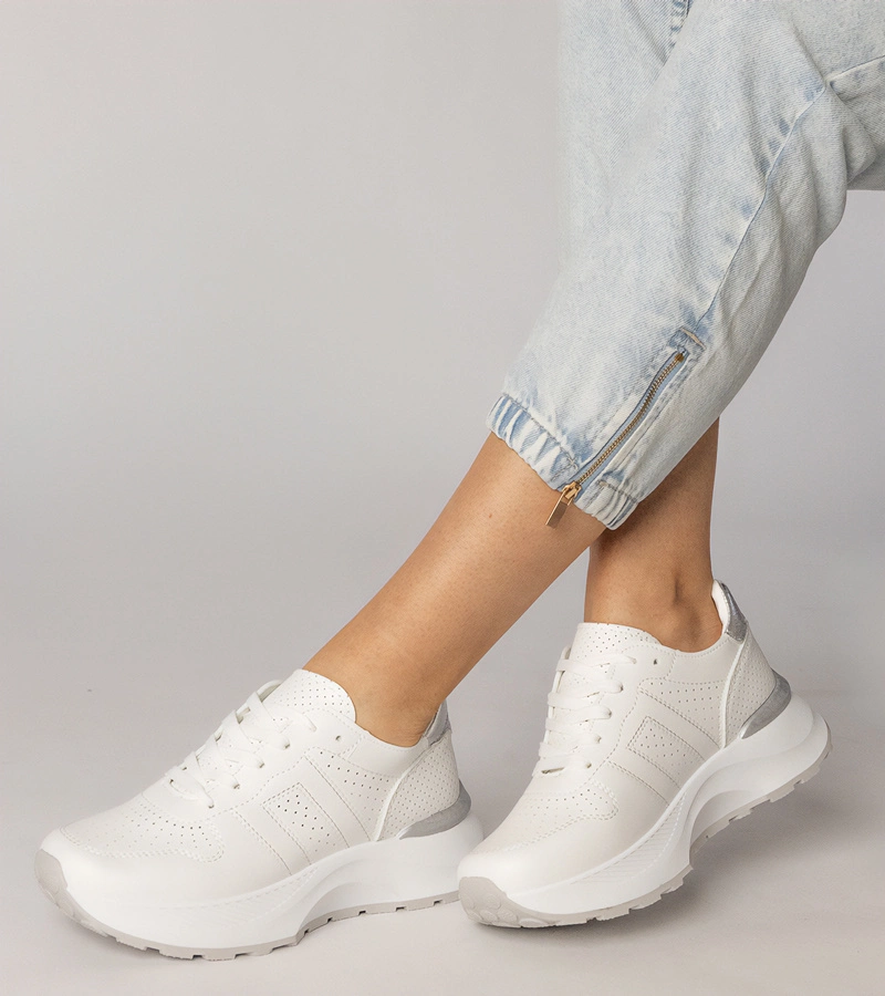 Adidași albi sport cu inserție argintie Lenkuta