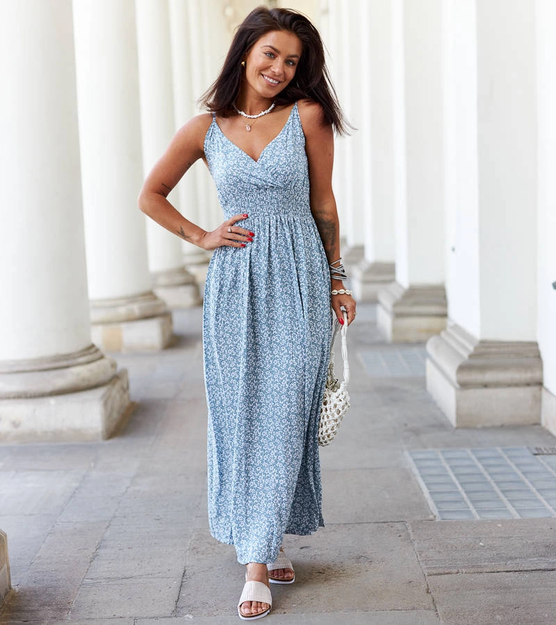 Rochie maxi cu flori albastre Esperia