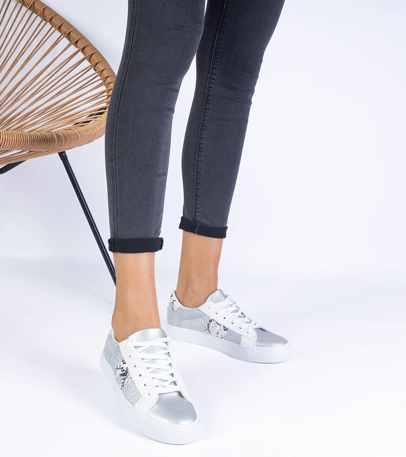 Pantofi sport damă argintii cu motiv animalier Walorin