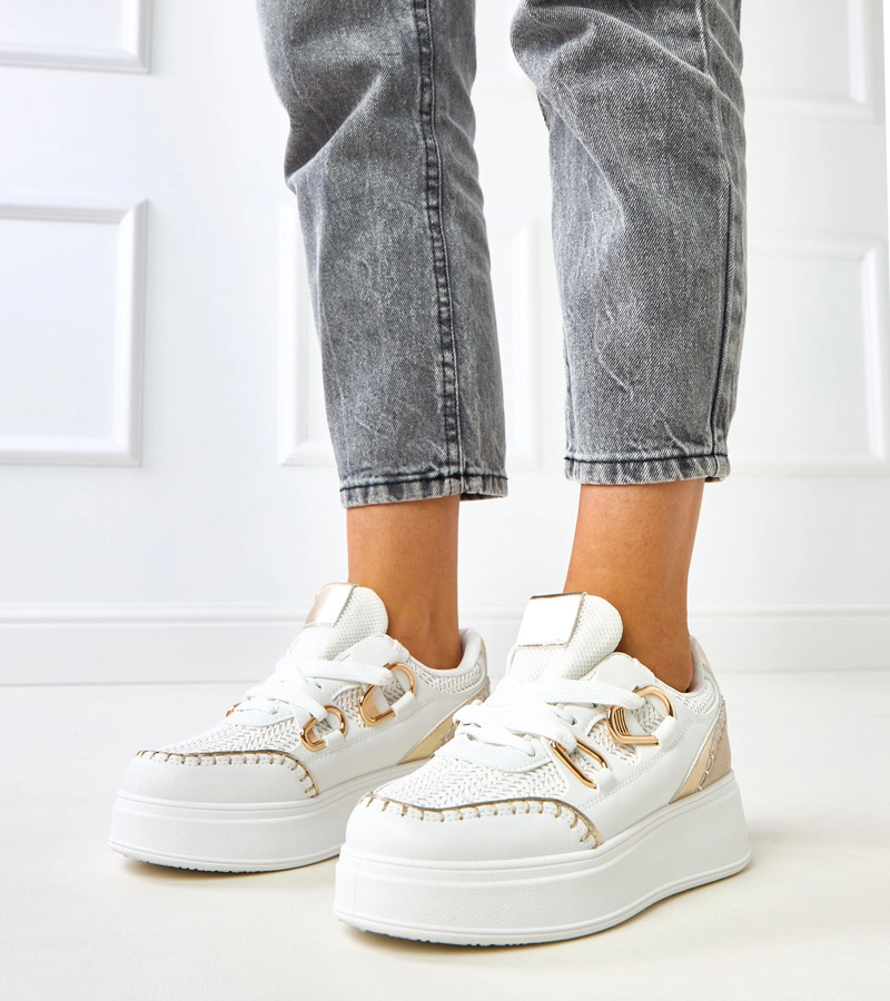 Adidași albi pe platformă cu inserție împletită Lina