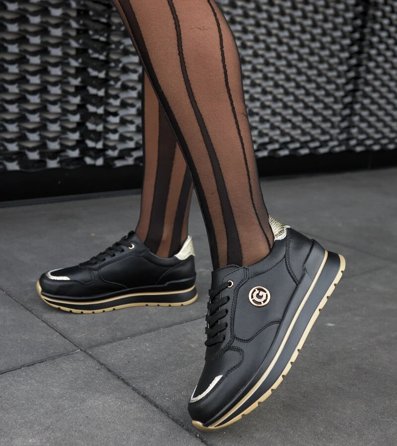 Pantofi negri din piele cu zirconii Bergamaschi