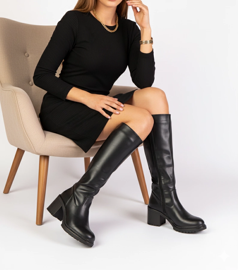 Cizme negre cu toc Akija