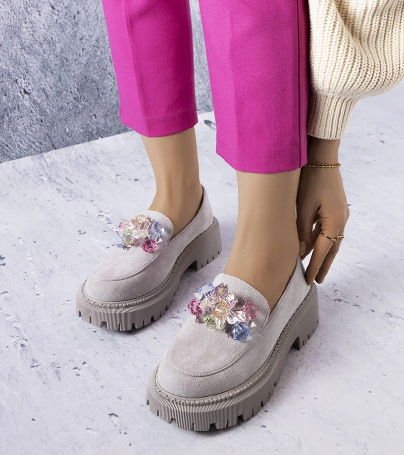 Pantofi gri jumătate cu cristale Levasseur