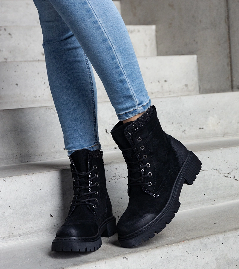 Botine negre cu inserții strălucitoare Prairie