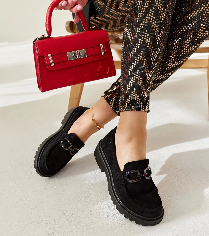 Mocasini negri din piele de antilopă cu cataramă Springs