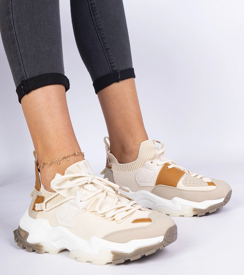 Adidași bej pentru femei cu guler tip șosetă Milada