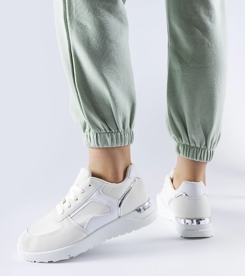 Sneakers albi din materiale combinate Gallo