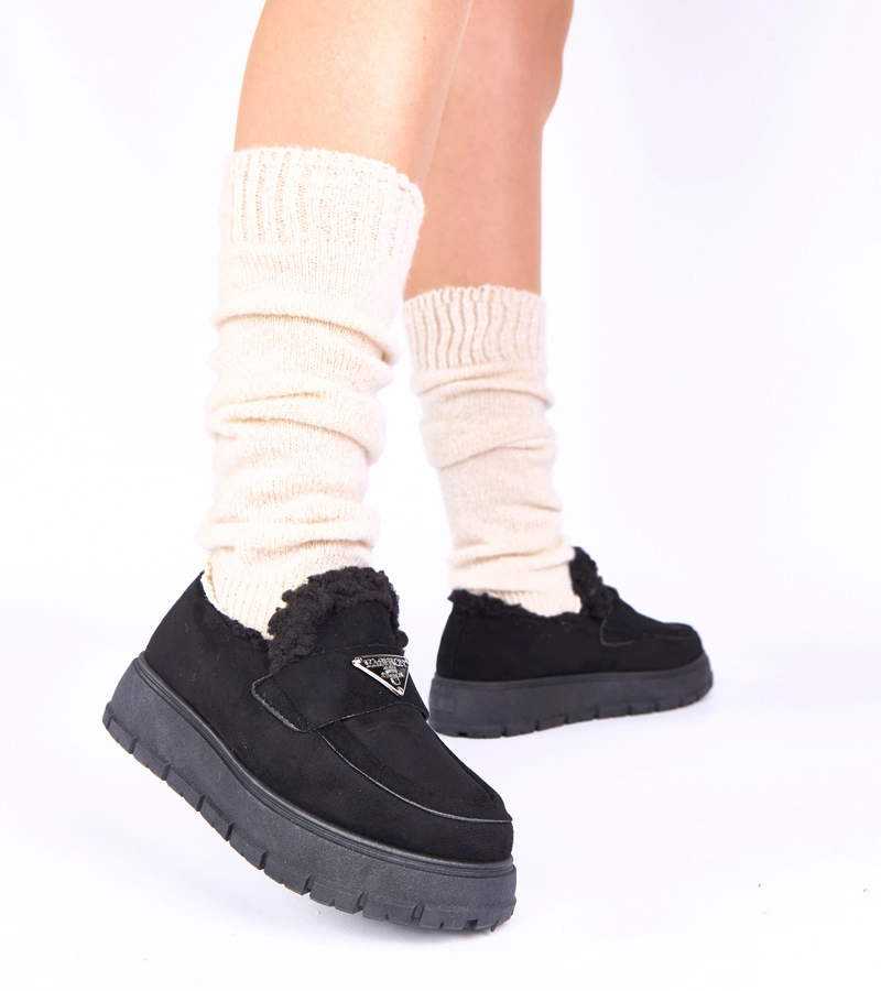 Mocasini negri pe platformă îmblăniți Kirby