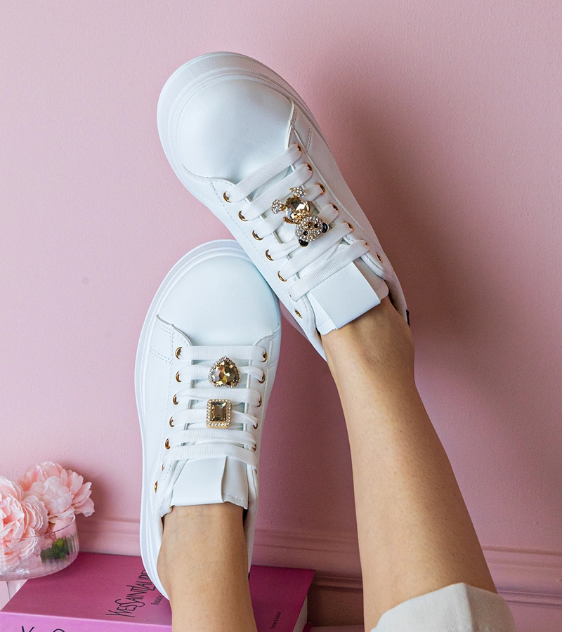 Adidași damă alb-negru decorați cu pietre Sarena