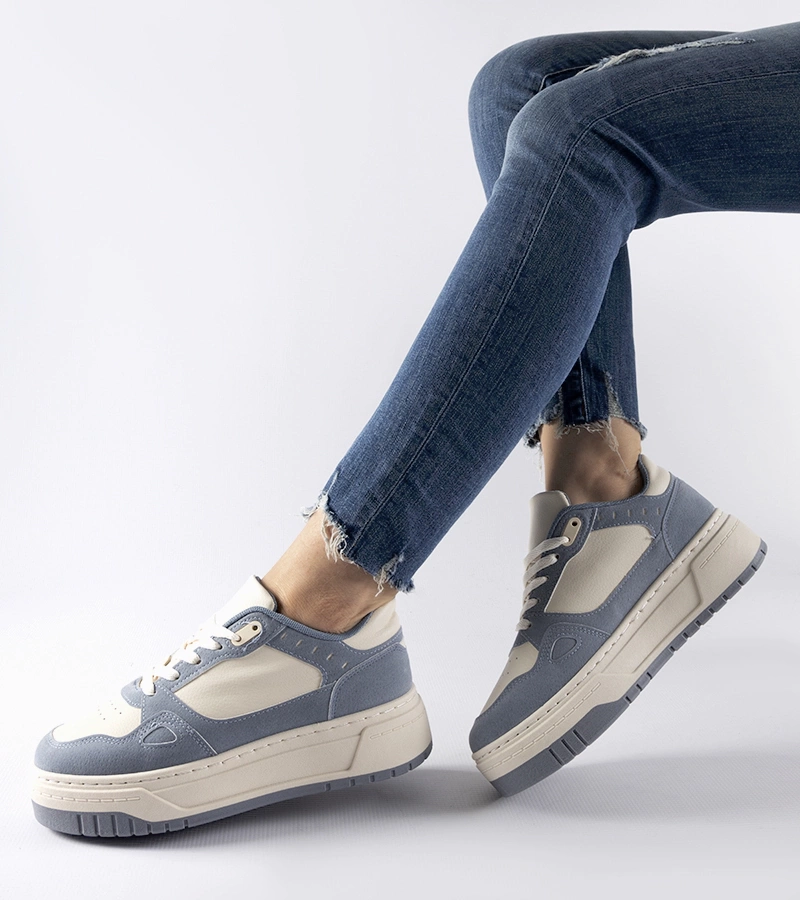 Adidași albastru-albi pe platformă Pomona