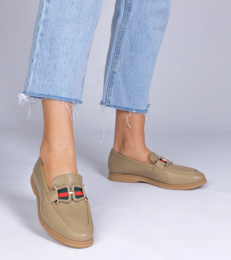 Pantofi mocasini verzi din piele ecologică cu ornament Kalenda