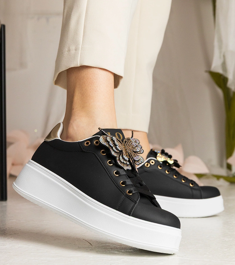 Adidași negri decorați cu fluturaș cu zirconii Kariba