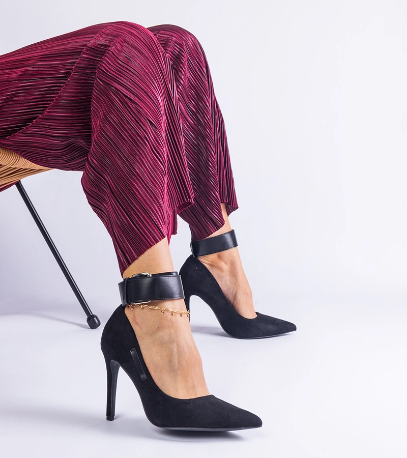 Pantofi stiletto negri din piele ecologică întoarsă Andressio