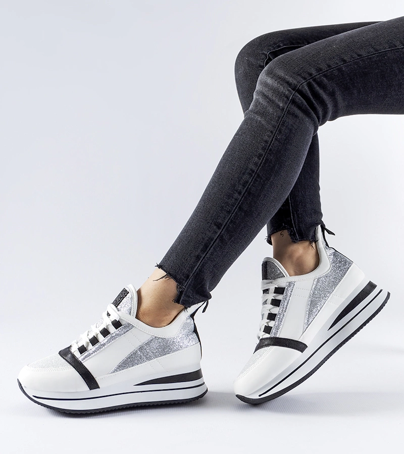 Sneakersi albi cu sclipici pe platformă Marce