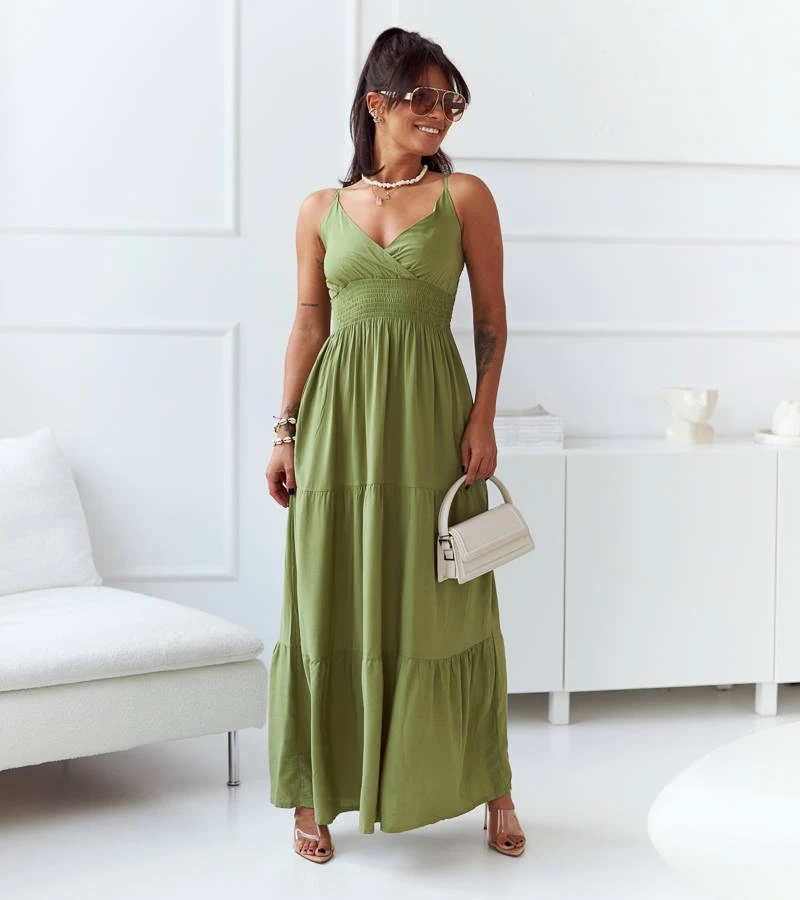 Rochie maxi verde în stil boho de Trill