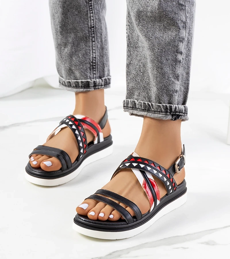 Sandale Doren de damă negre și roșii pentru femei