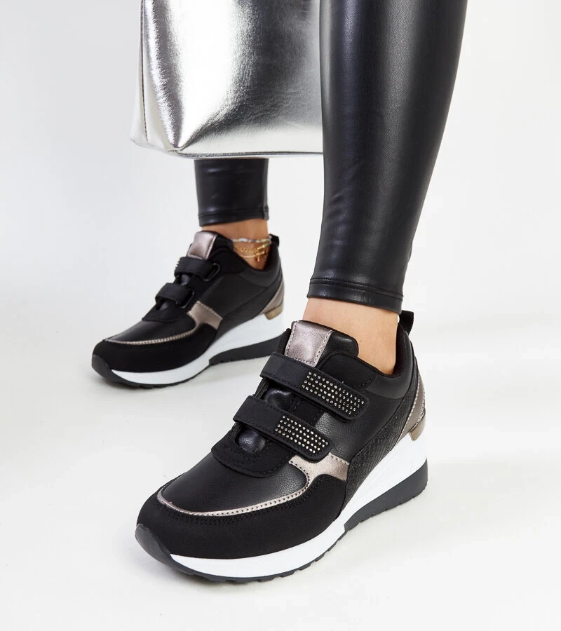 Adidasi negri cu platforma decorati cu zirconiu Asmeret