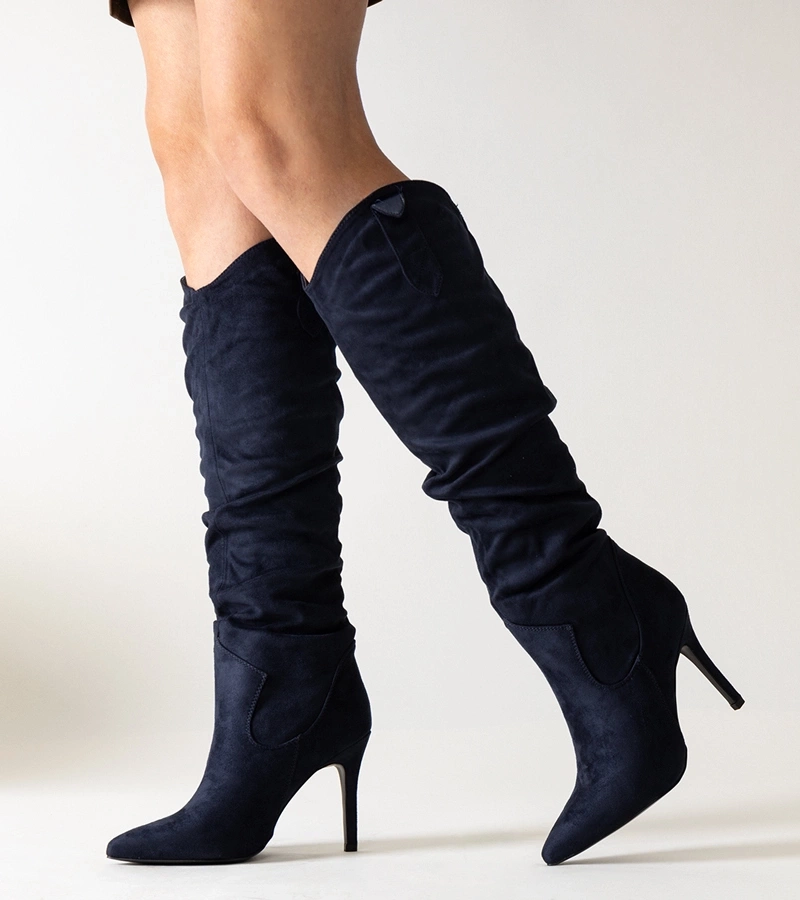 Botine negre cu toc înalt și plisare Aine.