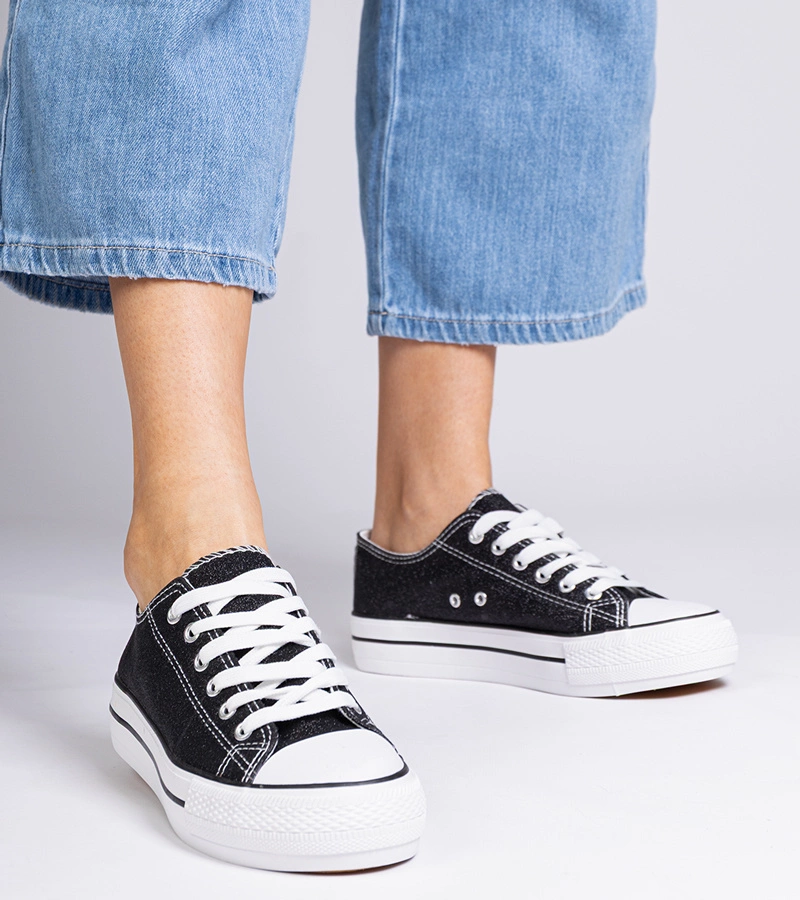 Versina pantofi sport negri pentru femei cu sclipici