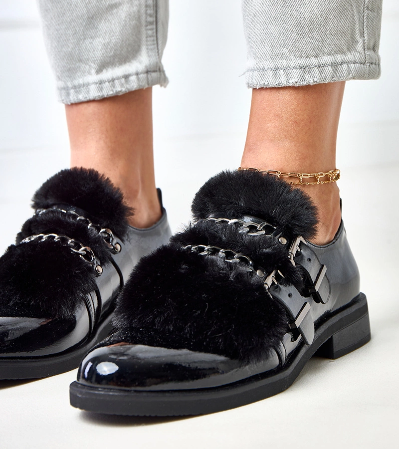 Pantofi negri de damă cu blană Sarol