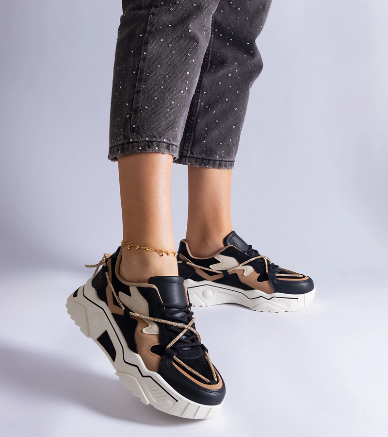 Adidași negri decorați cu șnur de zirconiu Valdeza