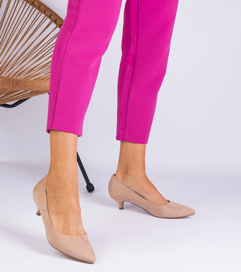 Pantofi stiletto bej din piele ecologică întoarsă cu toc jos Reimona