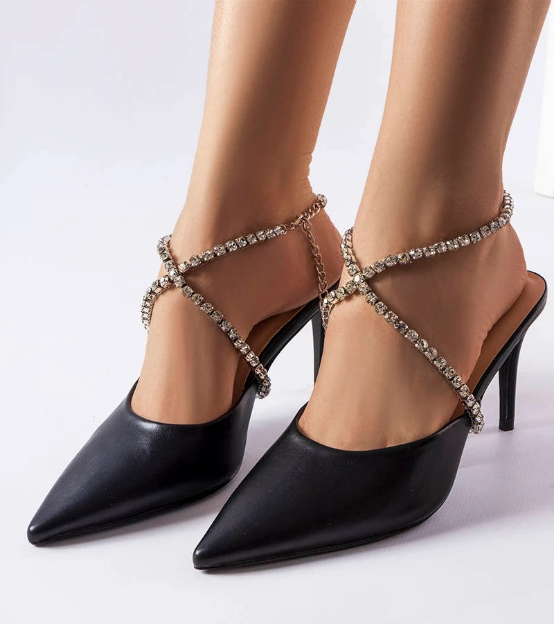 Șlapi stiletto negri Drainer