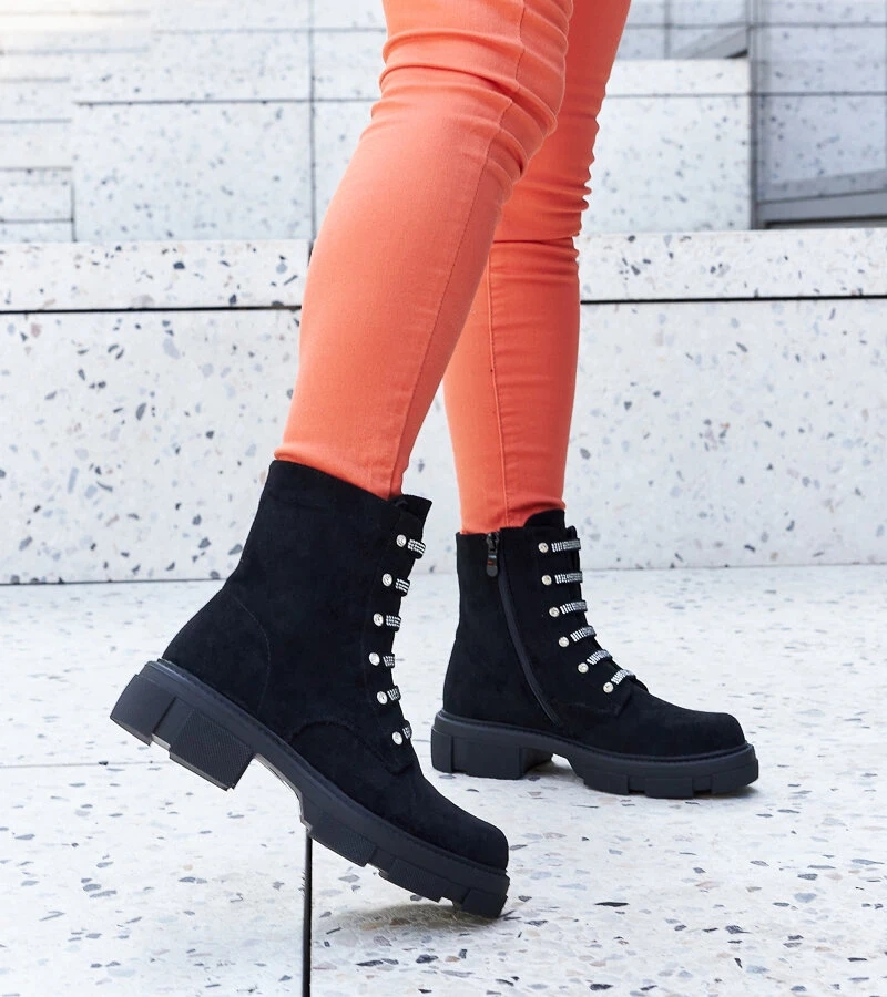 Cizme negre cu zirconiu eco-suede Sfaranda