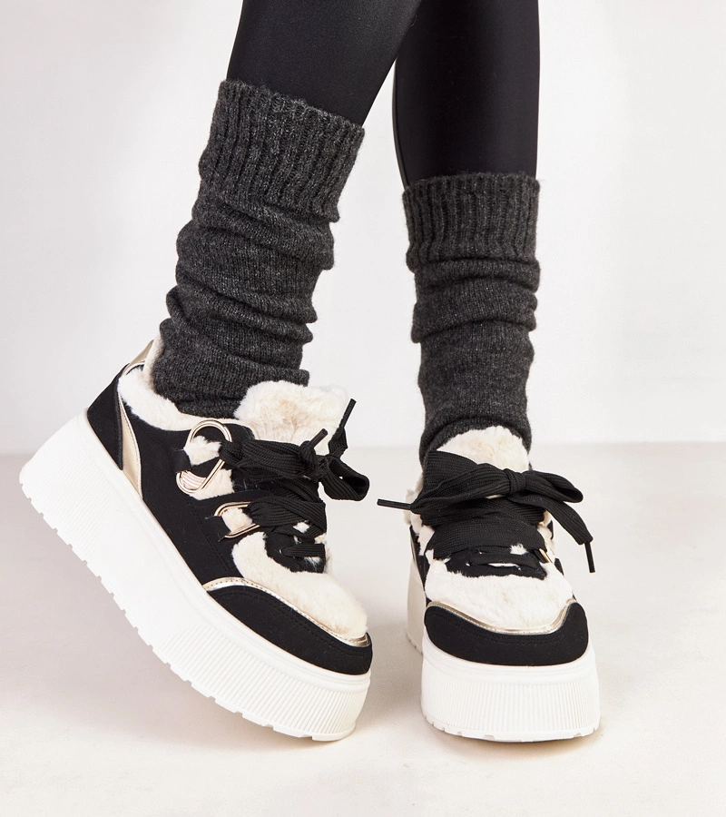 Adidași negri îmblăniți pe platformă Deena