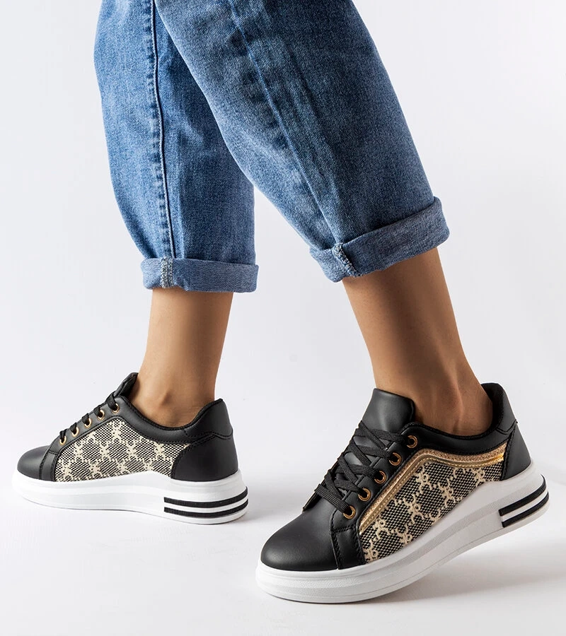 Adidași negri cu inserție aurie Agostina