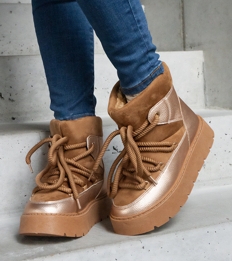 Cizme de zăpadă maro pe platformă, îmblănite, Sapphi