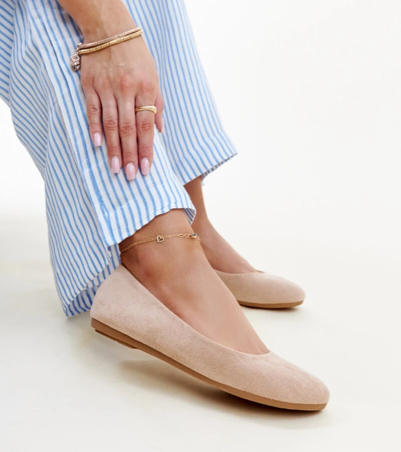 Balerini bej din piele ecologică de căprioară Jala