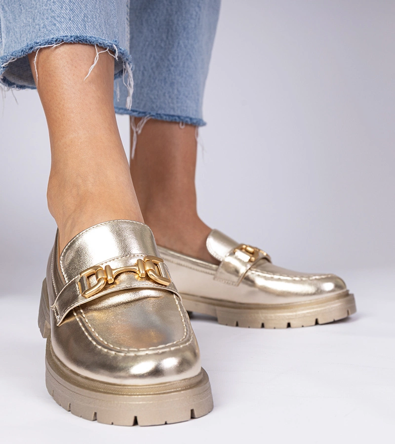 Mocasini eleganți aurii din piele ecologică Danetti