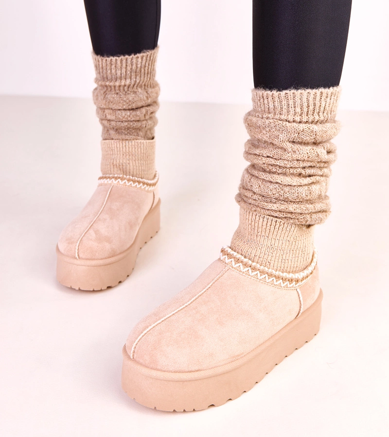 Bernica Cizme de zăpadă joase bej cu carâmb tip șosetă