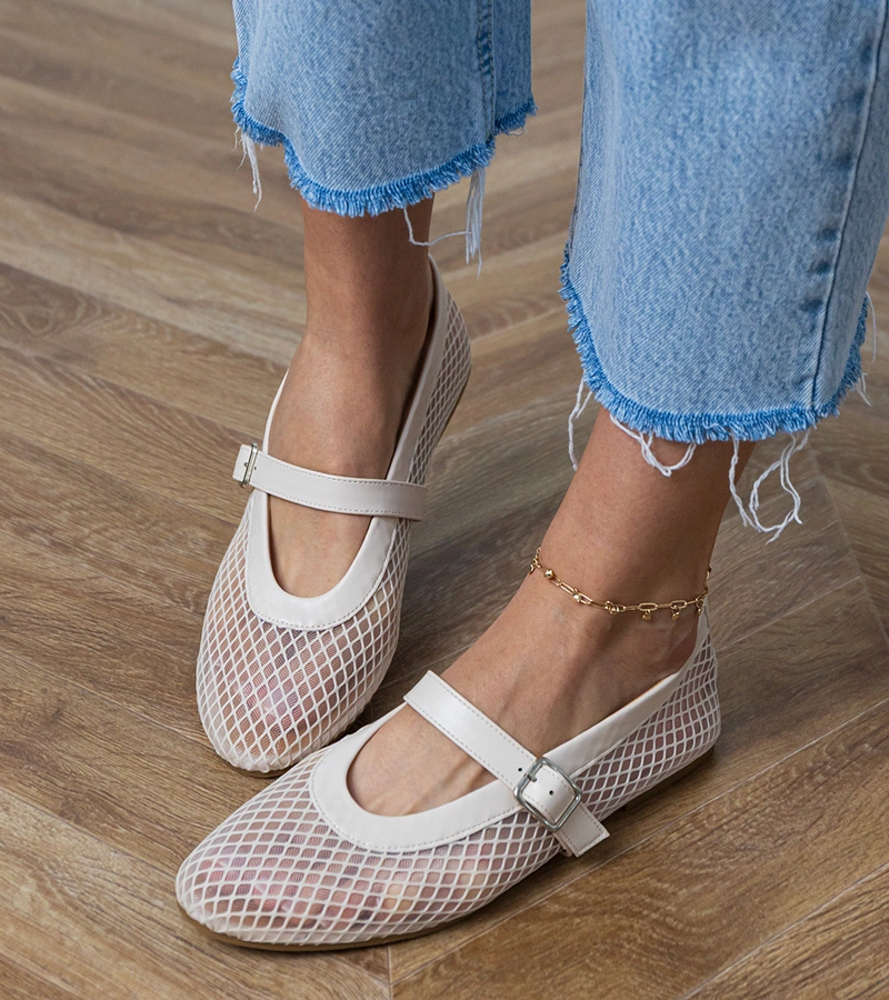 Balerini bej cu plasă cu cataramă Turina