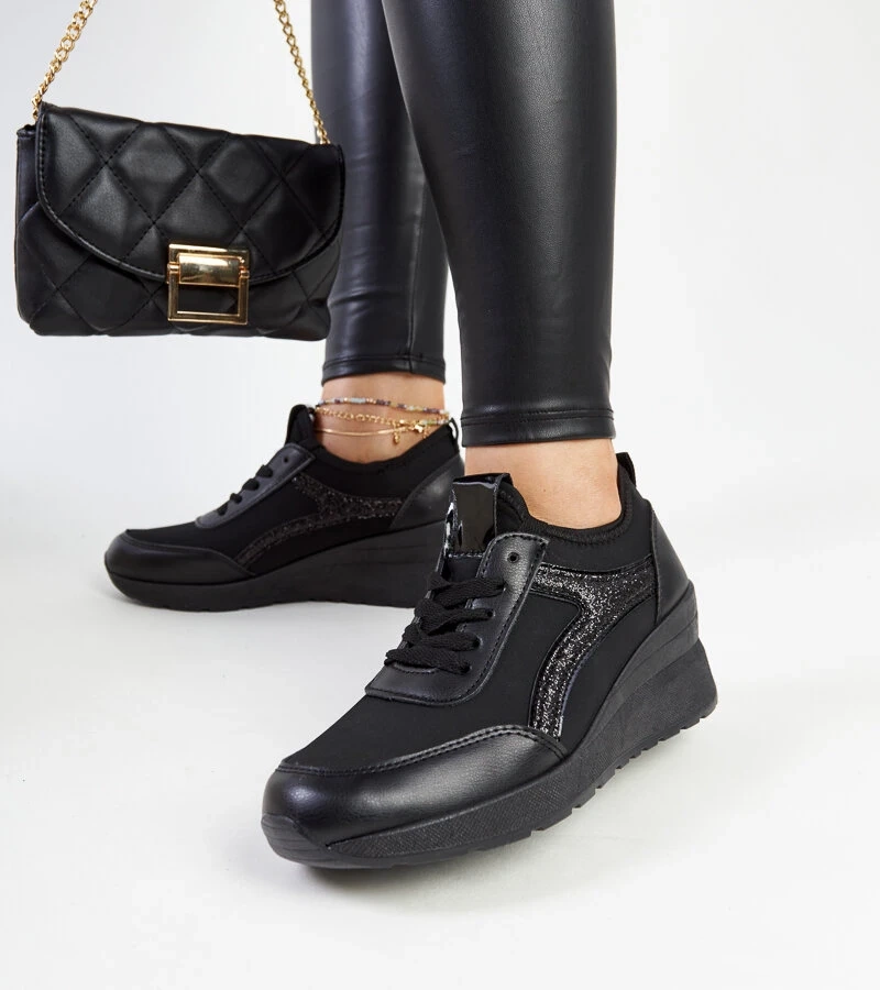 Sneakers negri cu platforma Hermina