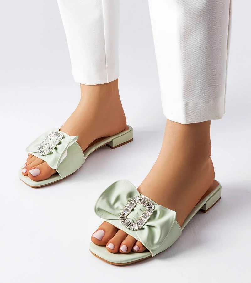 Șlapi eleganți verzi cu zirconii Fifi