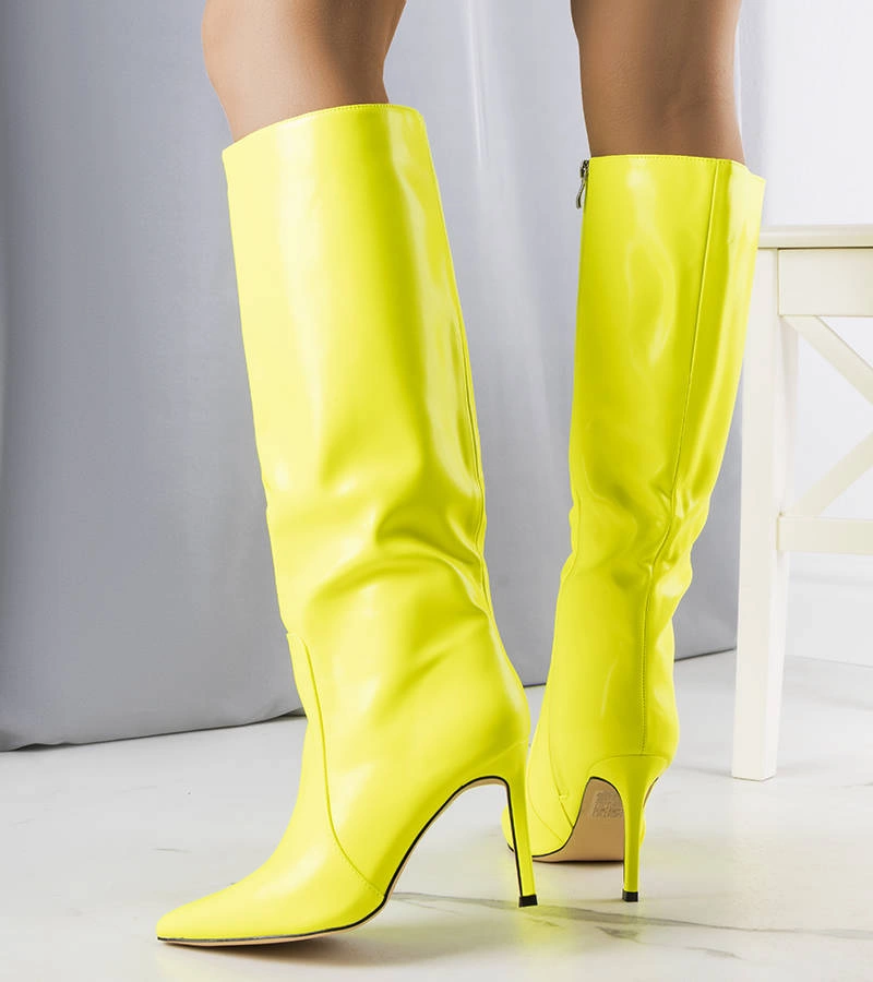 Cizme cu toc stiletto cu neon galben Jaylin