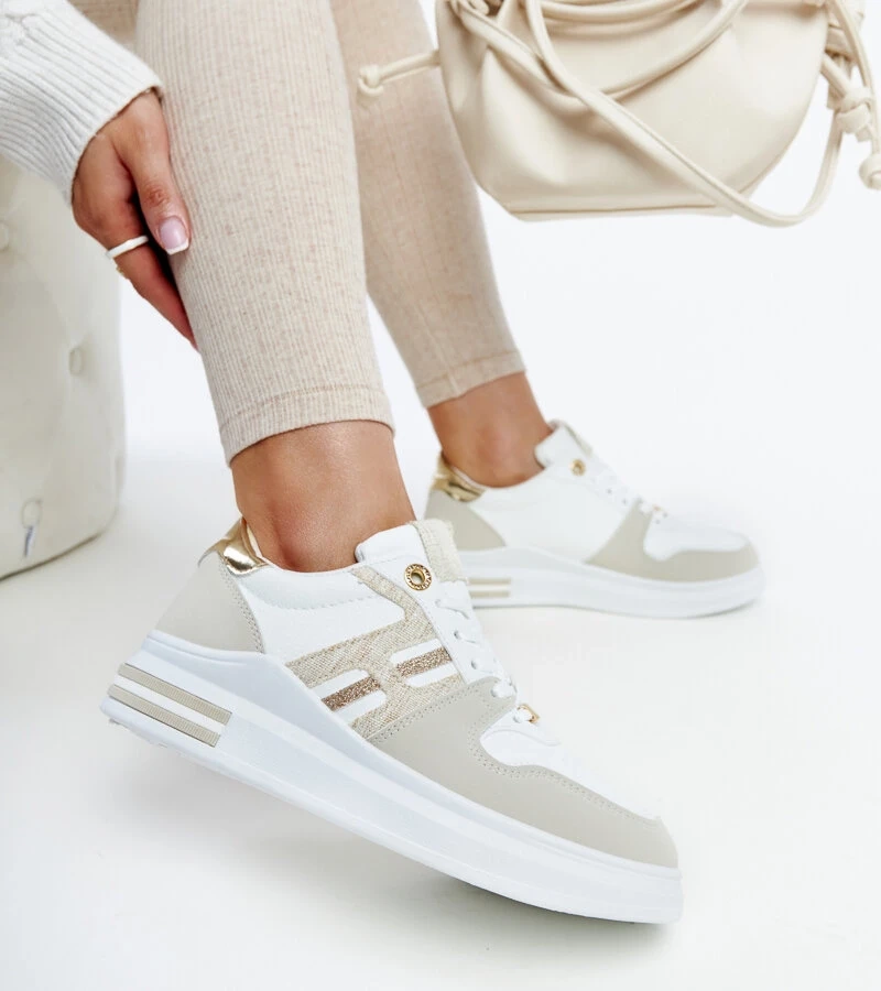 Sneakers alb-bej pe platforma Negisti