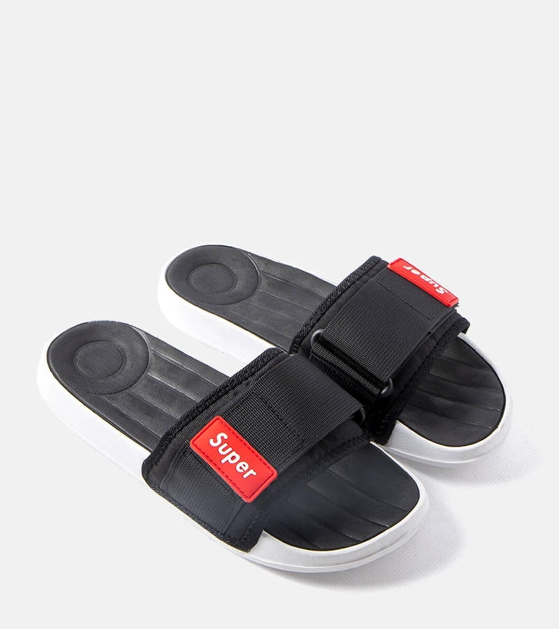 Șlapi negri ajustabili cu Velcro pentru bărbați Alley