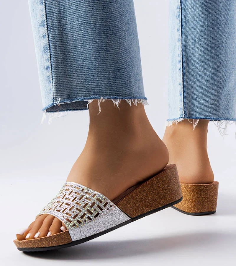 Flip-flops argintii cu tocuri Elitha